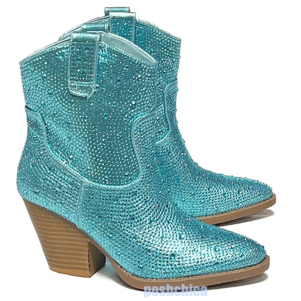 Sparkling Blue Ankle Boots